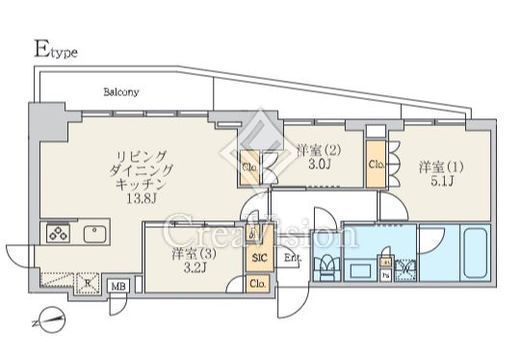 クレストコート北千住レジデンス　905号室　間取り