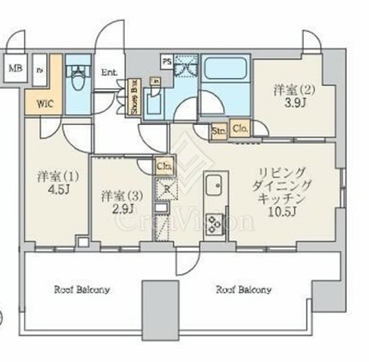 クレストコート北千住レジデンス　1102号室　間取り