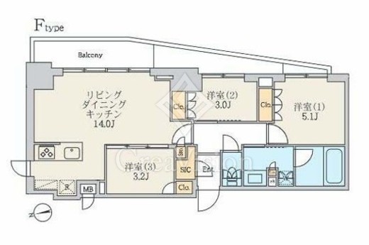 クレストコート北千住レジデンス　1103号室　間取り