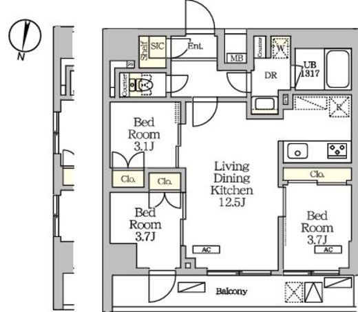 NOGATARESIDENCE　103号室　間取り
