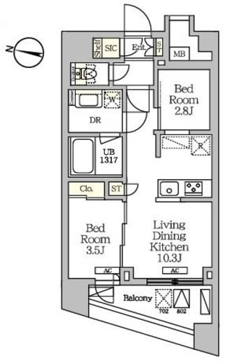 NOGATARESIDENCE　702号室　間取り
