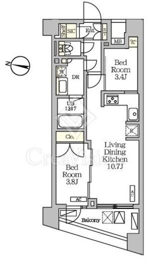 ＮＯＧＡＴＡ　ＲＥＳＩＤＥＮＣＥ　202号室　間取り