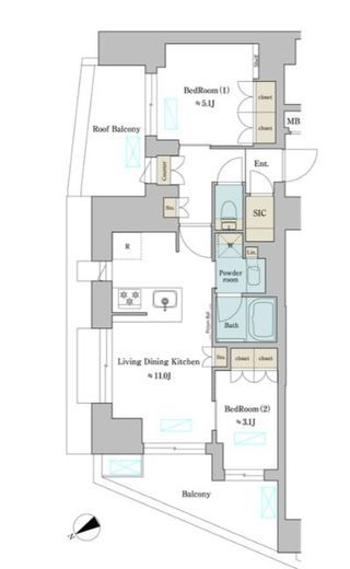 ブリリアイスト門前仲町　703号室　間取り