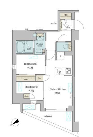 ブリリアイスト門前仲町　607号室　間取り