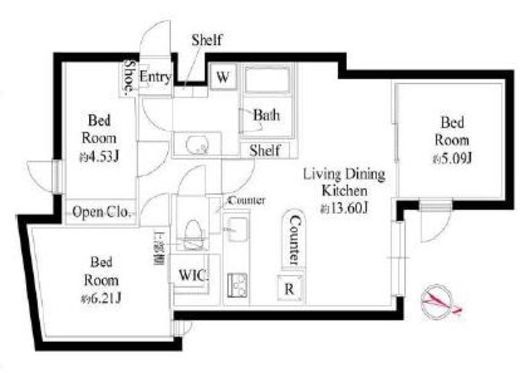 GRAN PASEO代々木上原 (グランパセオ代々木上原)　206号室　間取り