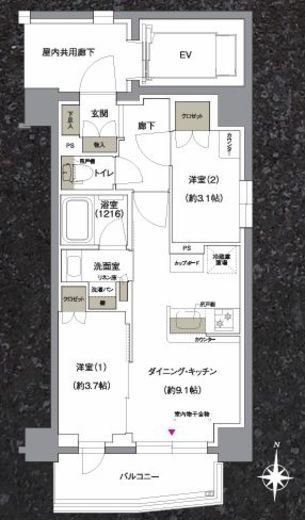 ジェイグランコート上野入谷　1102号室　間取り