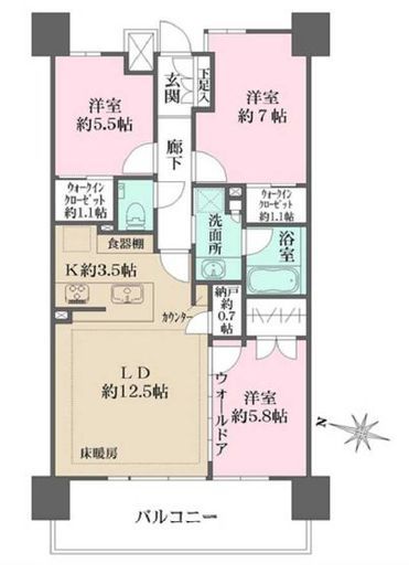 ザ・パークハウス横浜川和町フロント　802号室　間取り