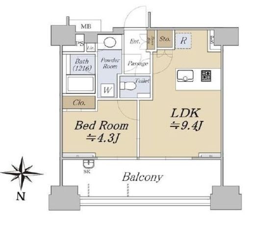 プレミスト代々木大山　6F1号室　間取り