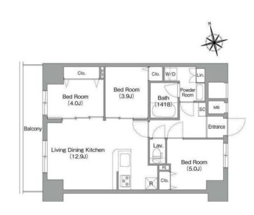 コンフォリア・リヴ南砂町EAST　1310号室　間取り