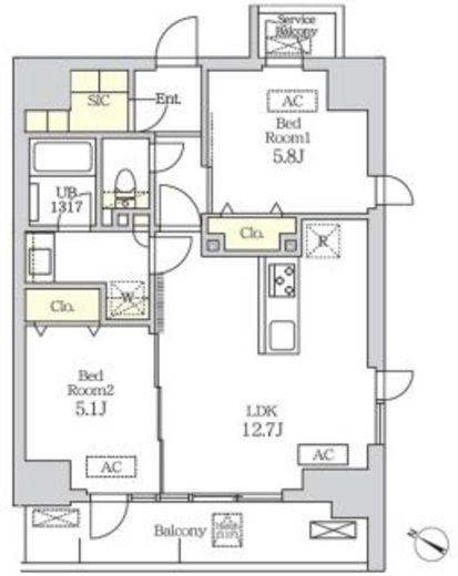 コスモグラシア新宿西早稲田　1102号室　間取り