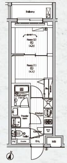 PREMIUM CUBE 東高円寺DEUX (プレミアムキューブ東高円寺デュー)　106号室　間取り