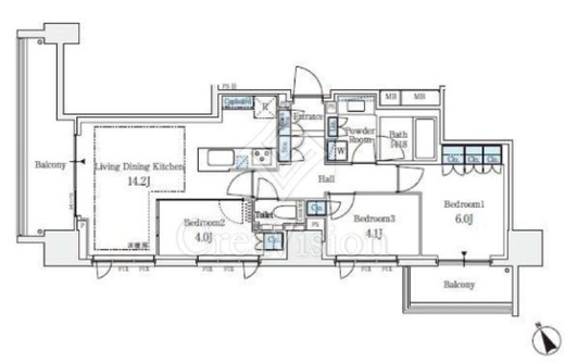 パークタワー大森　1401号室　間取り