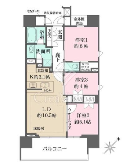 ザ・パークハウス東中野プレイス　1604号室　間取り