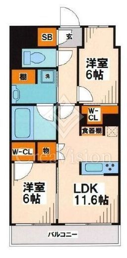 サンクレイドル浅草Ⅲ　12F1号室　間取り