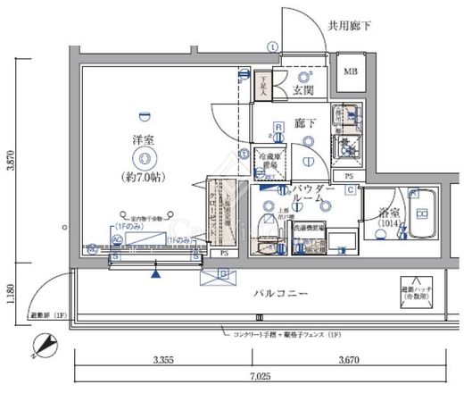 ARCOBALENO KIKUNA (アルコバレーノ菊名)　105号室　間取り