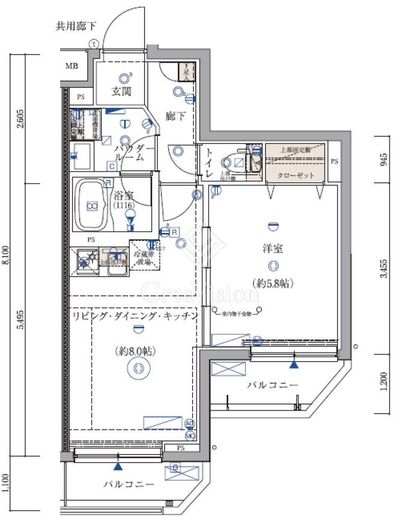ARCOBALENO KIKUNA (アルコバレーノ菊名)　504号室　間取り