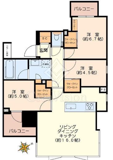 クリオ浅草橋ザ・グラン　14F1号室　間取り