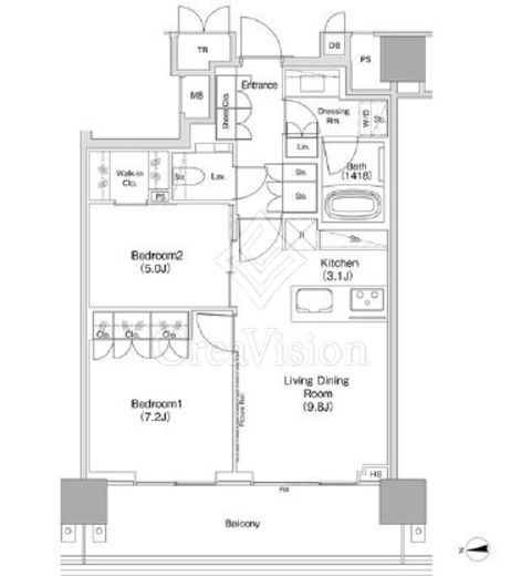 ＪＩＹＵＧＡＯＫＡ　ＭＵＳＥ　ＳＱＵＡＲＥ　ＴＨＥ　ＲＥＳＩＤＥＮＣＥ　1016号室　間取り