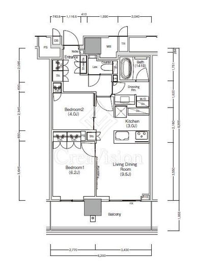 ＪＩＹＵＧＡＯＫＡ　ＭＵＳＥ　ＳＱＵＡＲＥ　ＴＨＥ　ＲＥＳＩＤＥＮＣＥ　1018号室　間取り