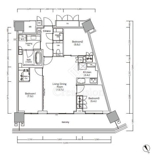 ＪＩＹＵＧＡＯＫＡ　ＭＵＳＥ　ＳＱＵＡＲＥ　ＴＨＥ　ＲＥＳＩＤＥＮＣＥ　1112号室　間取り