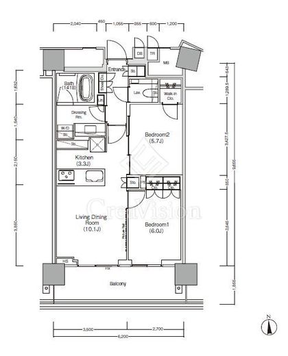 ＪＩＹＵＧＡＯＫＡ　ＭＵＳＥ　ＳＱＵＡＲＥ　ＴＨＥ　ＲＥＳＩＤＥＮＣＥ　1203号室　間取り