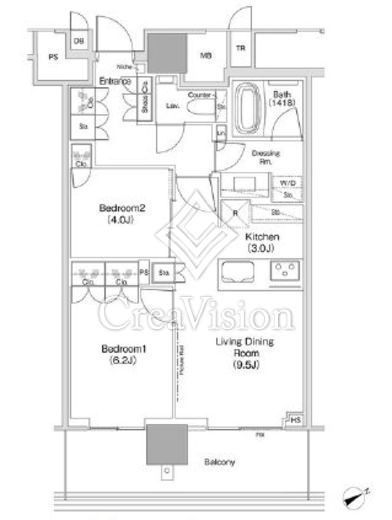 ＪＩＹＵＧＡＯＫＡ　ＭＵＳＥ　ＳＱＵＡＲＥ　ＴＨＥ　ＲＥＳＩＤＥＮＣＥ　1207号室　間取り