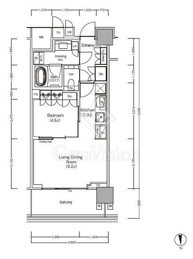 ＪＩＹＵＧＡＯＫＡ　ＭＵＳＥ　ＳＱＵＡＲＥ　ＴＨＥ　ＲＥＳＩＤＥＮＣＥ　1216号室　間取り