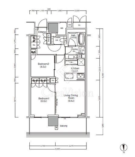 ＪＩＹＵＧＡＯＫＡ　ＭＵＳＥ　ＳＱＵＡＲＥ　ＴＨＥ　ＲＥＳＩＤＥＮＣＥ　1315号室　間取り