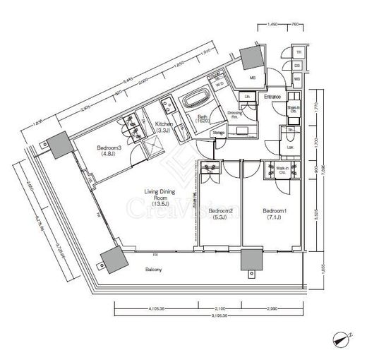 ＪＩＹＵＧＡＯＫＡ　ＭＵＳＥ　ＳＱＵＡＲＥ　ＴＨＥ　ＲＥＳＩＤＥＮＣＥ　1404号室　間取り
