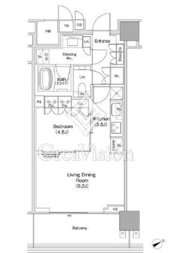 ＪＩＹＵＧＡＯＫＡ　ＭＵＳＥ　ＳＱＵＡＲＥ　ＴＨＥ　ＲＥＳＩＤＥＮＣＥ　1405号室　間取り