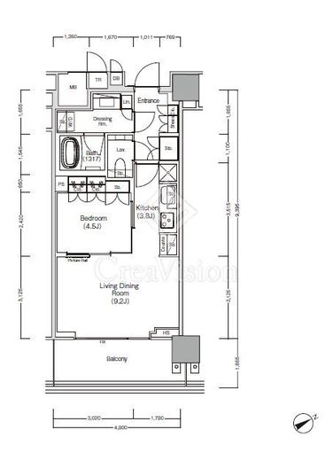 ＪＩＹＵＧＡＯＫＡ　ＭＵＳＥ　ＳＱＵＡＲＥ　ＴＨＥ　ＲＥＳＩＤＥＮＣＥ　905号室　間取り