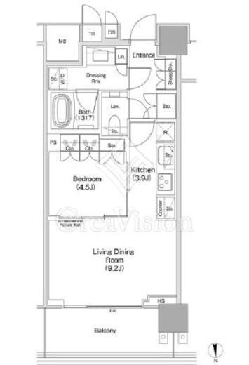 ＪＩＹＵＧＡＯＫＡ　ＭＵＳＥ　ＳＱＵＡＲＥ　ＴＨＥ　ＲＥＳＩＤＥＮＣＥ　916号室　間取り