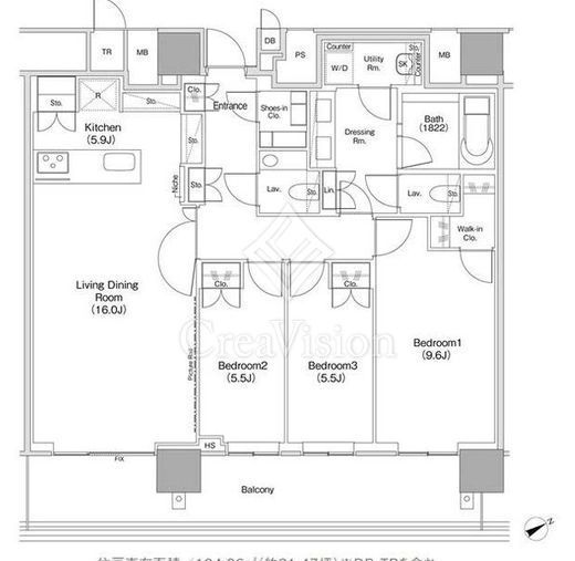 ＪＩＹＵＧＡＯＫＡ　ＭＵＳＥ　ＳＱＵＡＲＥ　ＴＨＥ　ＲＥＳＩＤＥＮＣＥ　1505号室　間取り