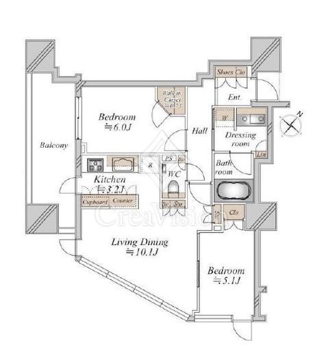 パークタワー渋谷本町　2005号室　間取り