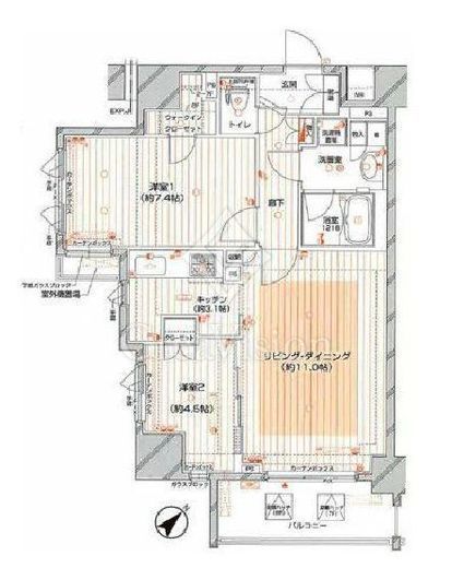 フィールM西新宿　7F1号室　間取り