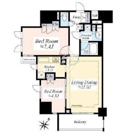 フィールM西新宿　7F1号室　間取り
