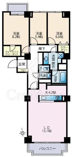広尾ガーデンヒルズ　O10F1号室　間取り
