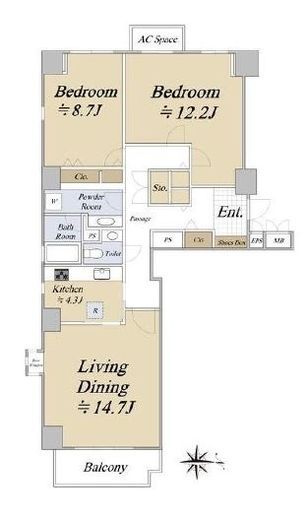 広尾ガーデンヒルズ　10F1号室　間取り