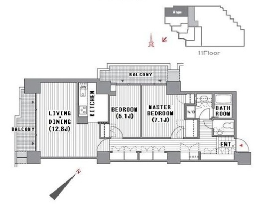 六本木ファーストプラザ　1521号室　間取り