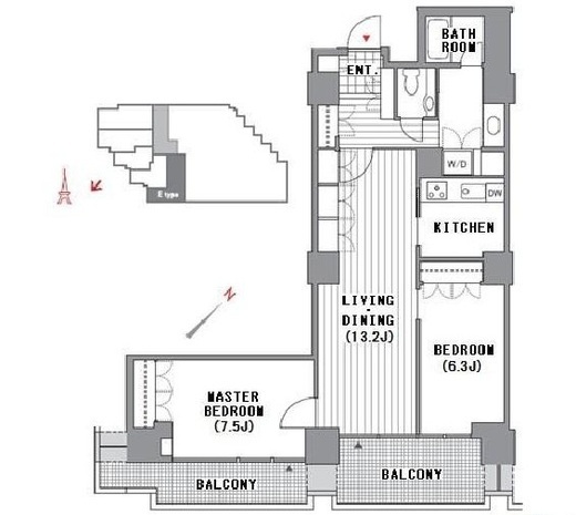 六本木ファーストプラザ　725号室　間取り