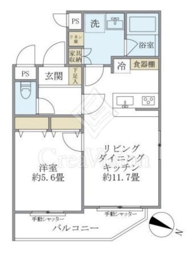 Ｔｈｅ　Ｓｈｉｎａｇａｗａ　Ｅａｓｔ　Ｒｅｓｉｄｅｎｃｅ　101号室　間取り