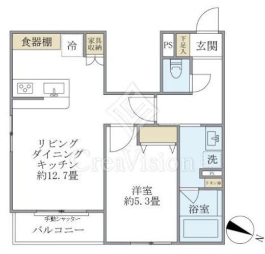 Ｔｈｅ　Ｓｈｉｎａｇａｗａ　Ｅａｓｔ　Ｒｅｓｉｄｅｎｃｅ　102号室　間取り