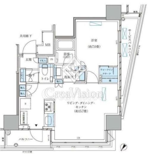 パークアクシス五反田スカイタワー　401号室　間取り
