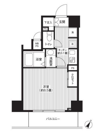 カスタリア初台　1402号室　間取り