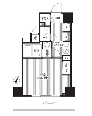 カスタリア初台　802号室　間取り