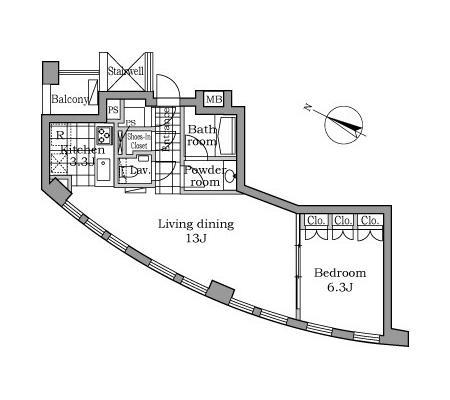 レジディアタワー乃木坂　1002号室　間取り