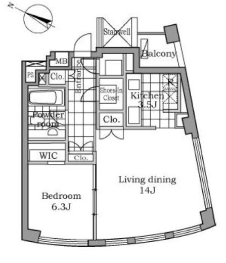 レジディアタワー乃木坂　1603号室　間取り