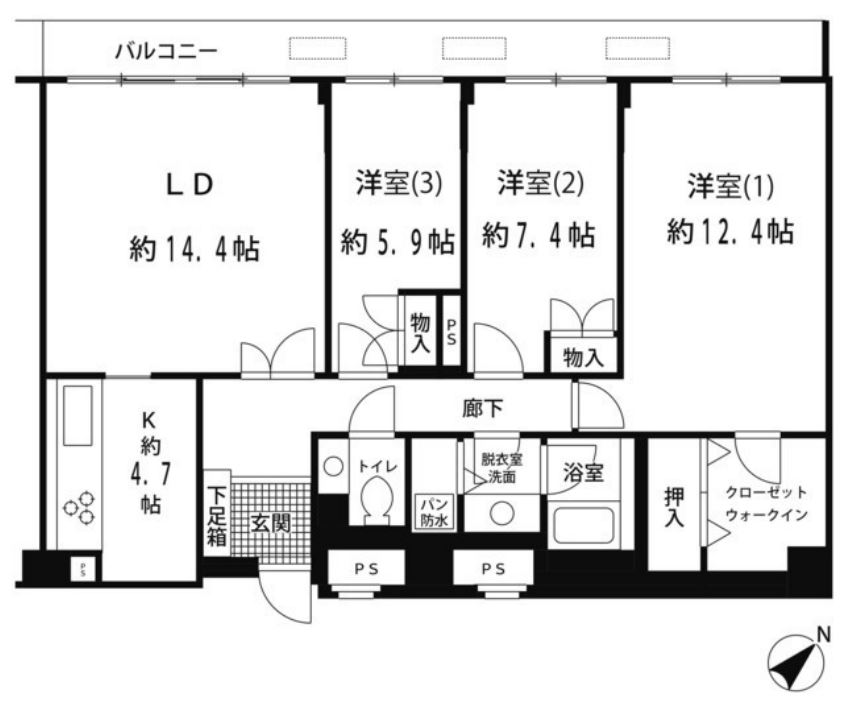 ルシマン月島　1301号室　間取り