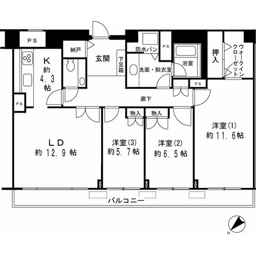 ルシマン月島　1303号室　間取り