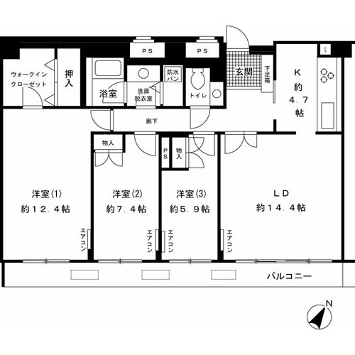 ルシマン月島　1304号室　間取り